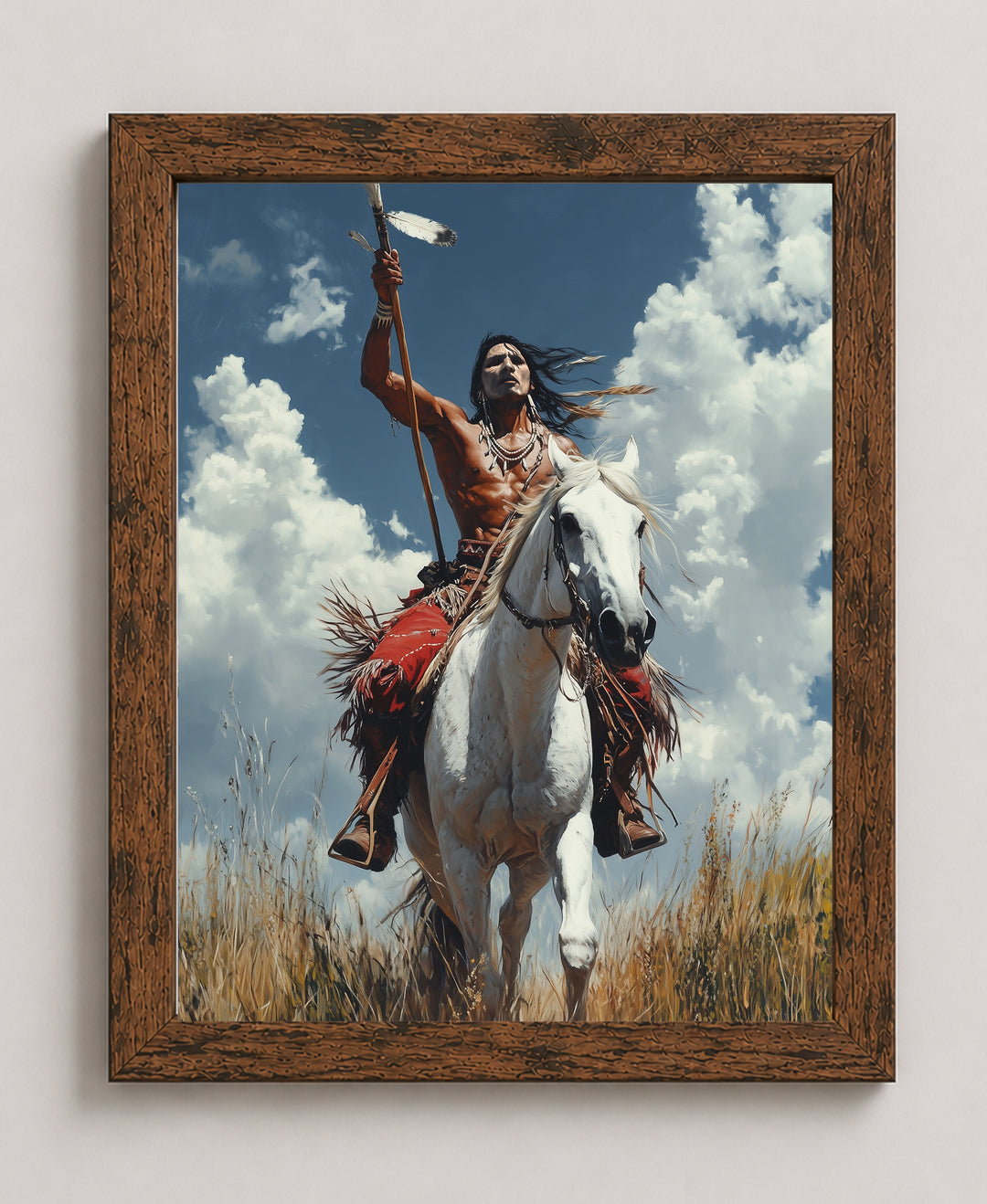 Indigenous Warrior Horse Rider with Spear Wall Art