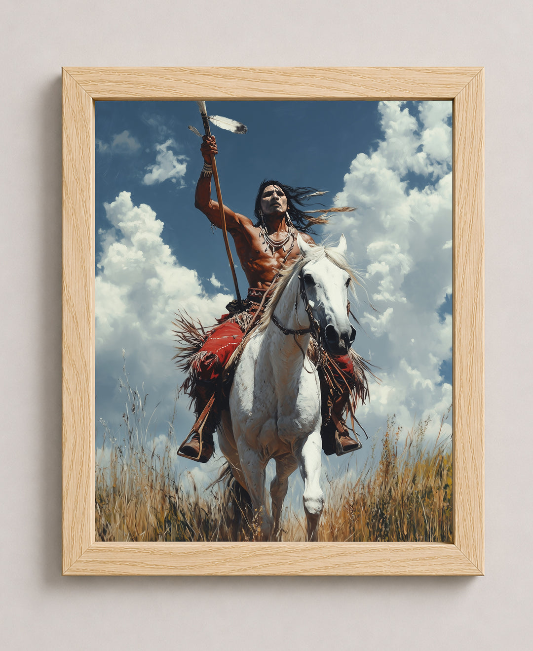Indigenous Warrior Horse Rider with Spear Wall Art
