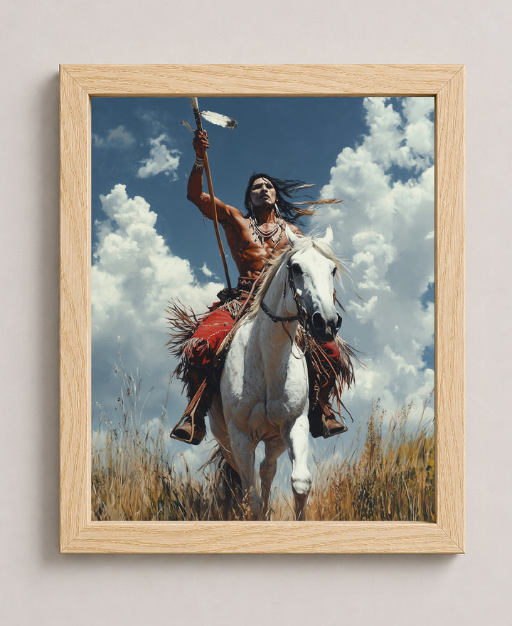 Indigenous Warrior Horse Rider with Spear Wall Art