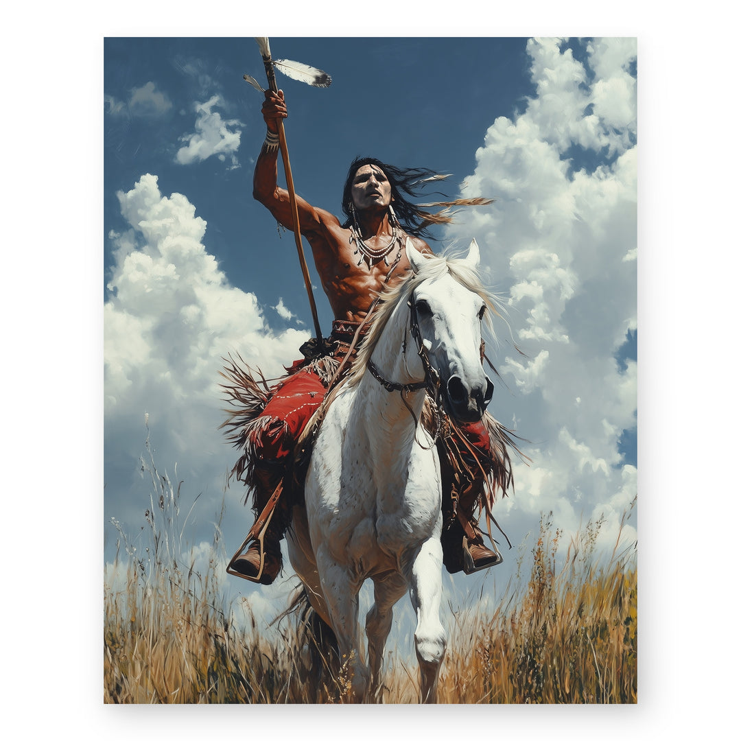 Indigenous Warrior Horse Rider with Spear Wall Art