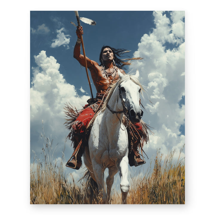 Indigenous Warrior Horse Rider with Spear Wall Art