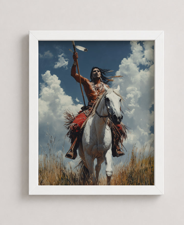 Indigenous Warrior Horse Rider with Spear Wall Art