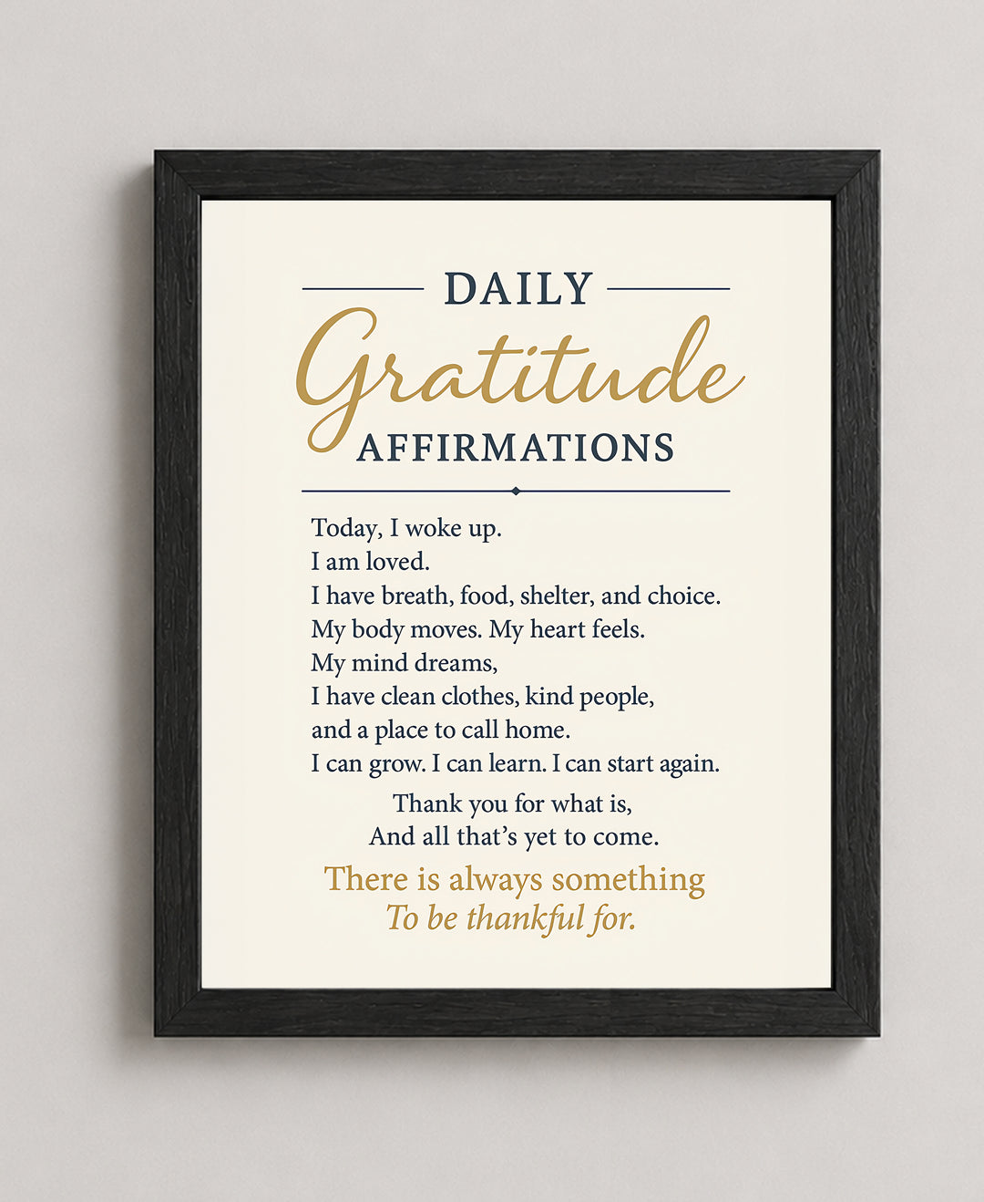 Daily Gratitude Affirmation Inspirational Wall Art