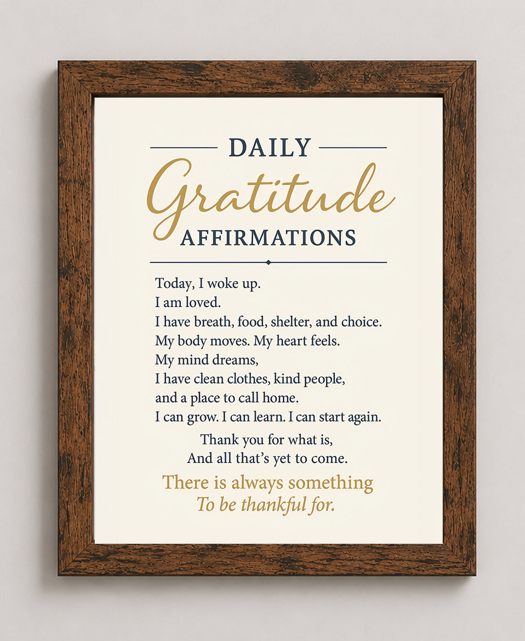 Daily Gratitude Affirmation Inspirational Wall Art