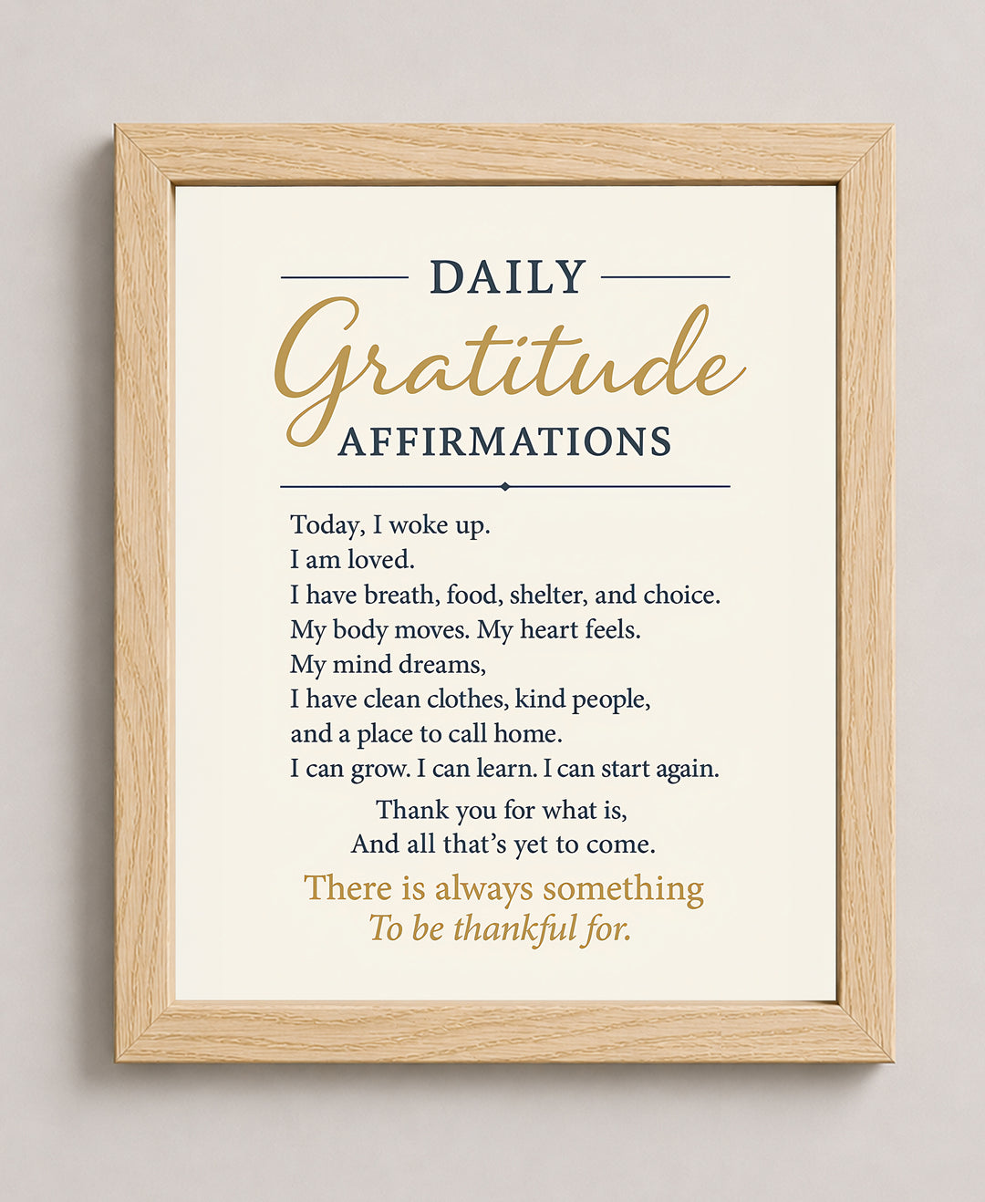 Daily Gratitude Affirmation Inspirational Wall Art