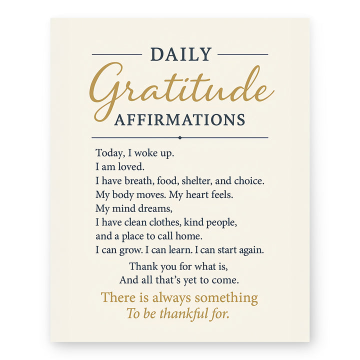 Daily Gratitude Affirmation Inspirational Wall Art