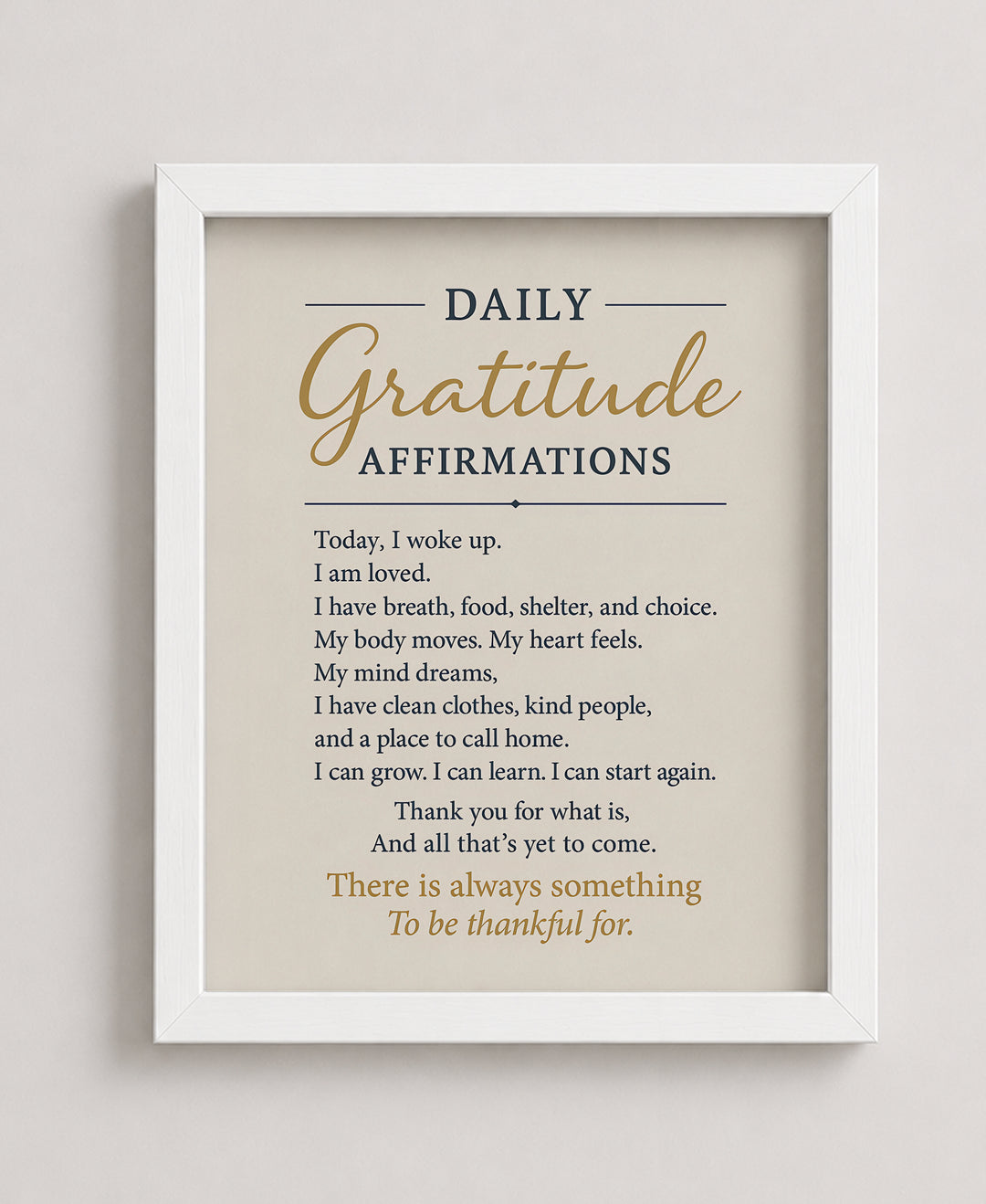 Daily Gratitude Affirmation Inspirational Wall Art