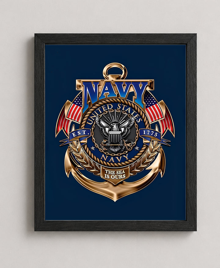 US Navy Gold Anchor Crest Military Wall Art