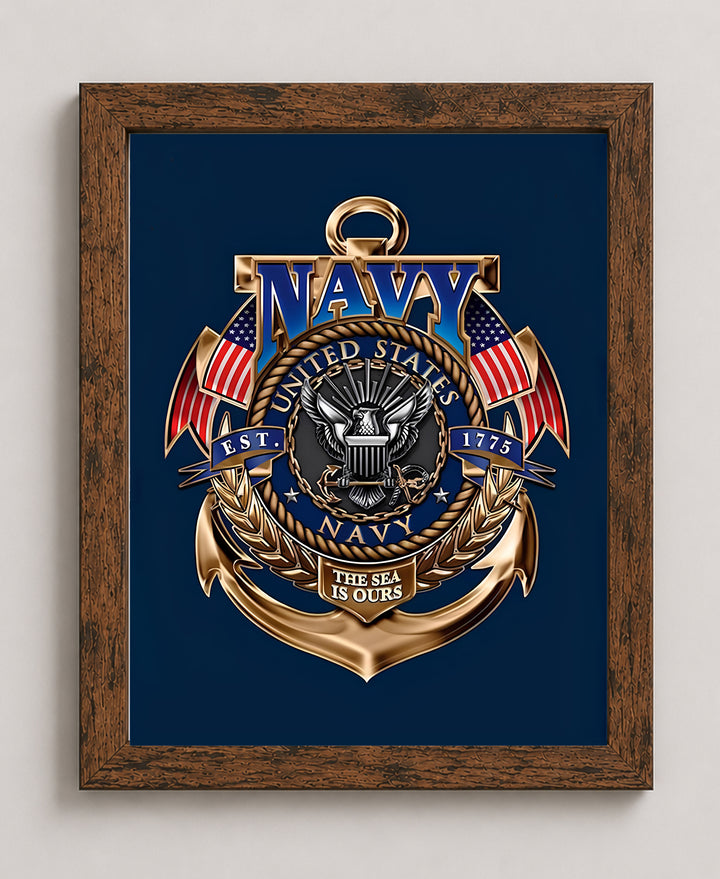US Navy Gold Anchor Crest Military Wall Art