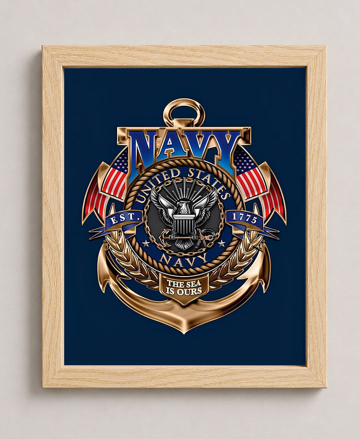 US Navy Gold Anchor Crest Military Wall Art