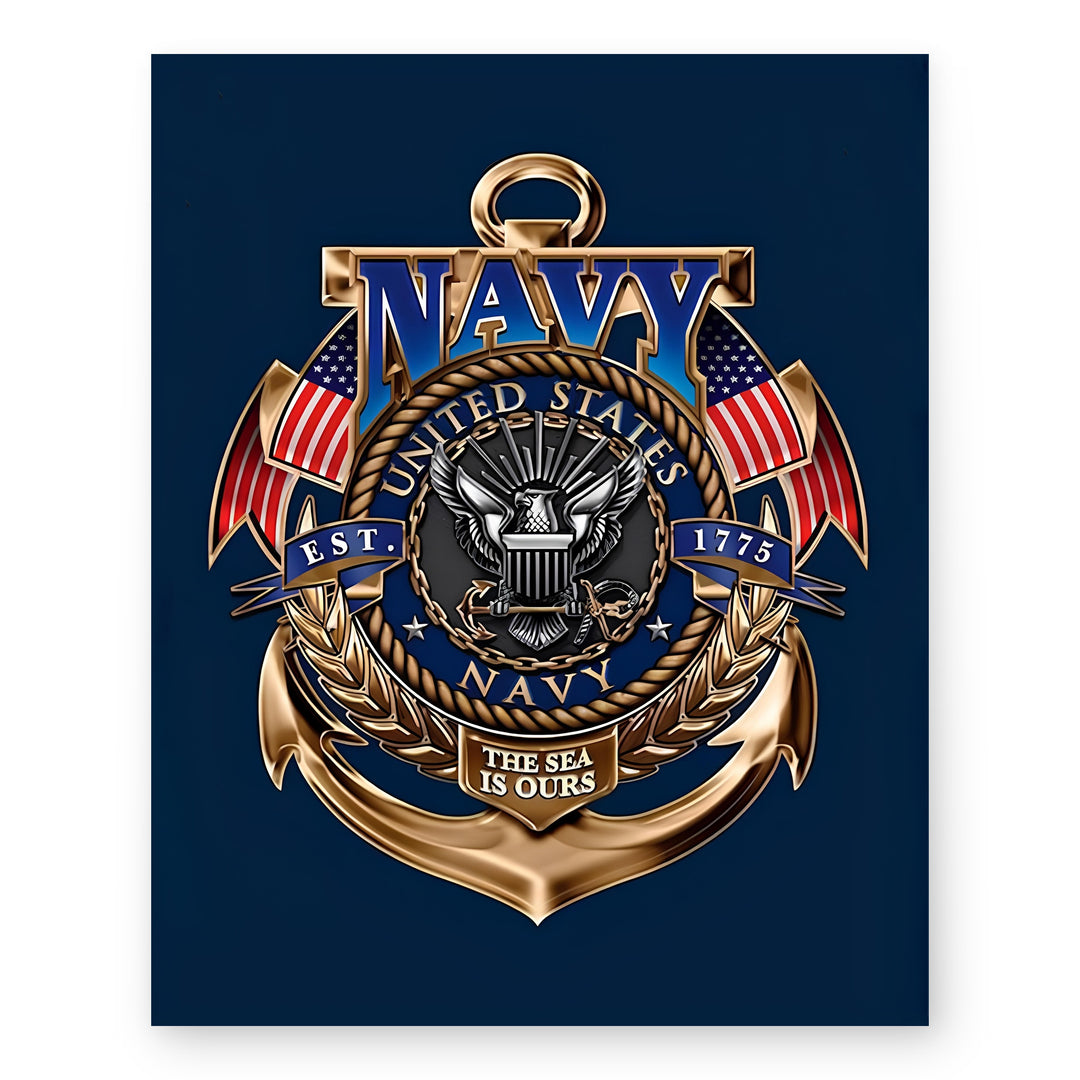 US Navy Gold Anchor Crest Military Wall Art