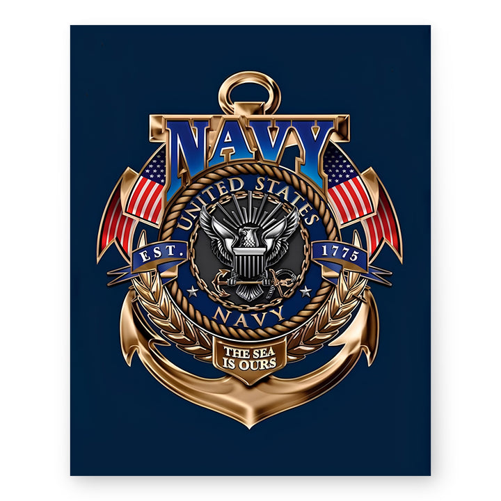 US Navy Gold Anchor Crest Military Wall Art