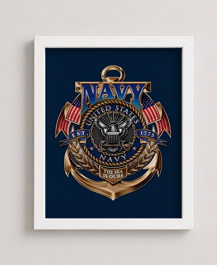 US Navy Gold Anchor Crest Military Wall Art