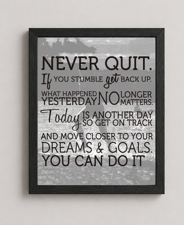 Never Quit Inspirational Typography Wall Art