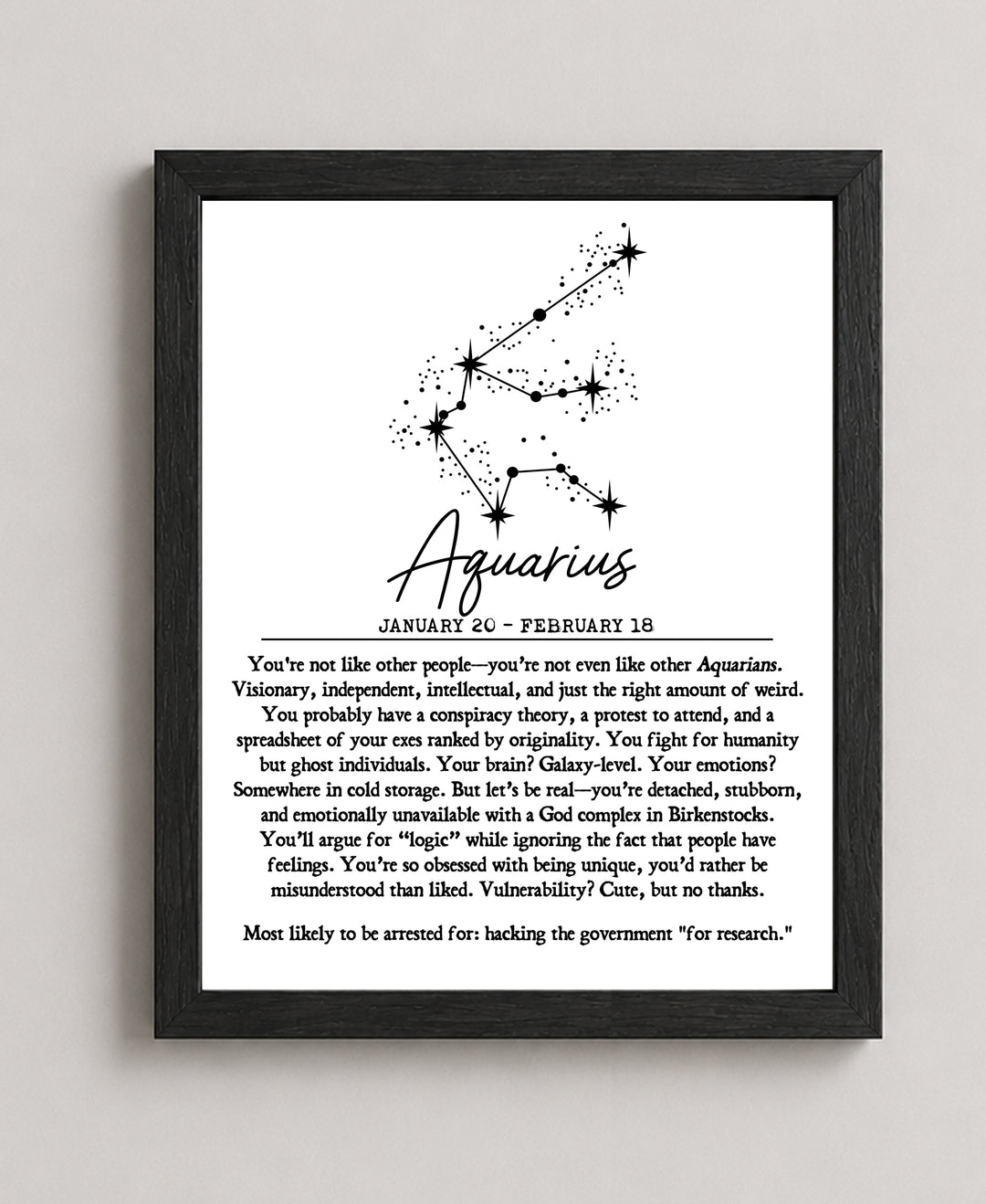 Comedic Horoscope Gift for Taurus Women or Men Funny Wall Art