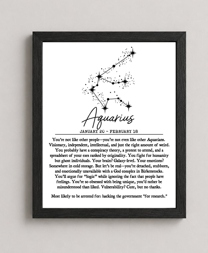 Comedic Horoscope Gift for Taurus Women or Men Funny Wall Art