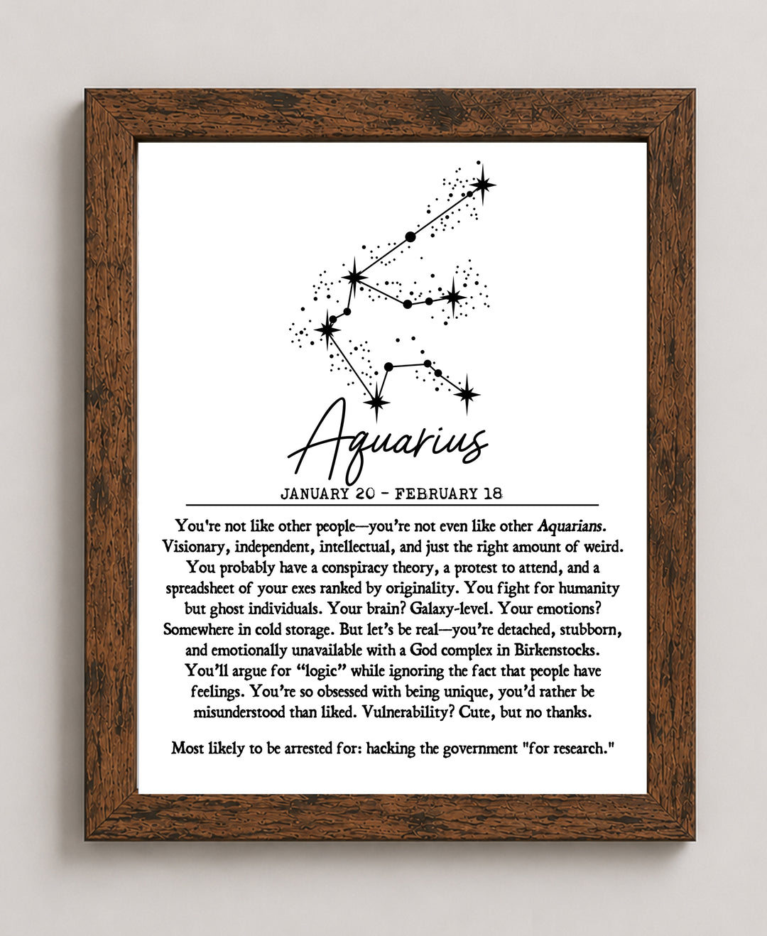 Comedic Horoscope Gift for Taurus Women or Men Funny Wall Art