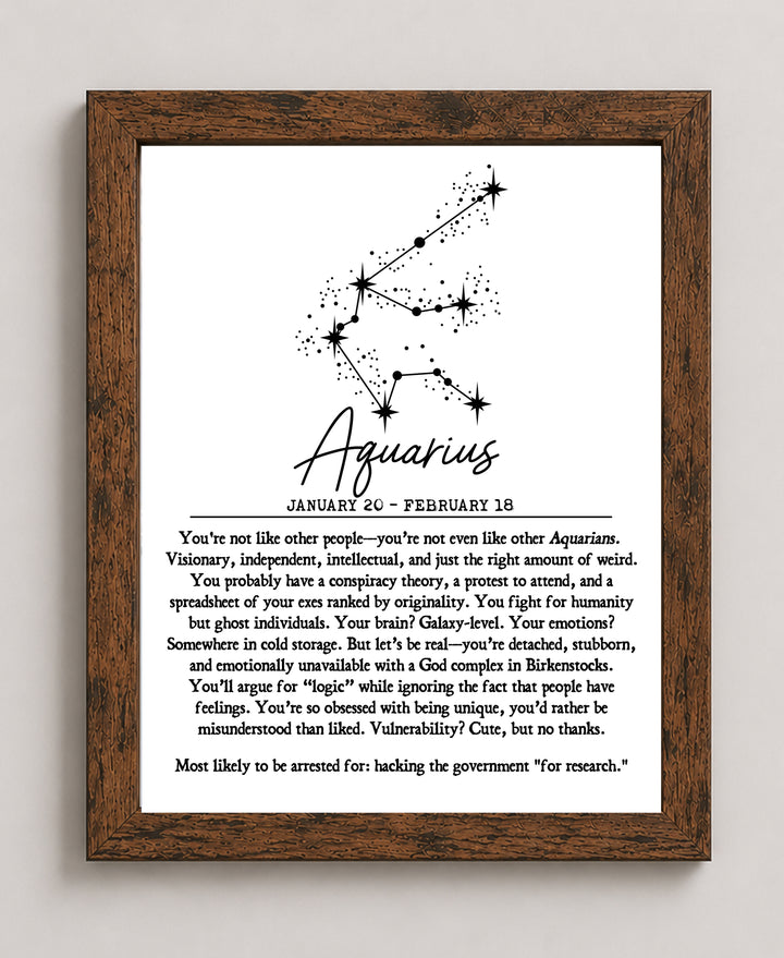 Comedic Horoscope Gift for Taurus Women or Men Funny Wall Art