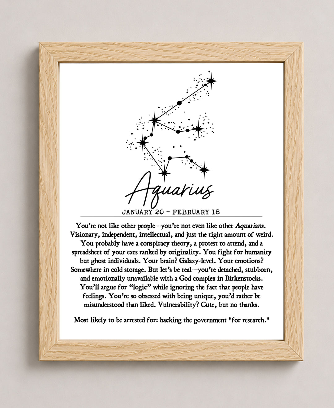 Comedic Horoscope Gift for Taurus Women or Men Funny Wall Art
