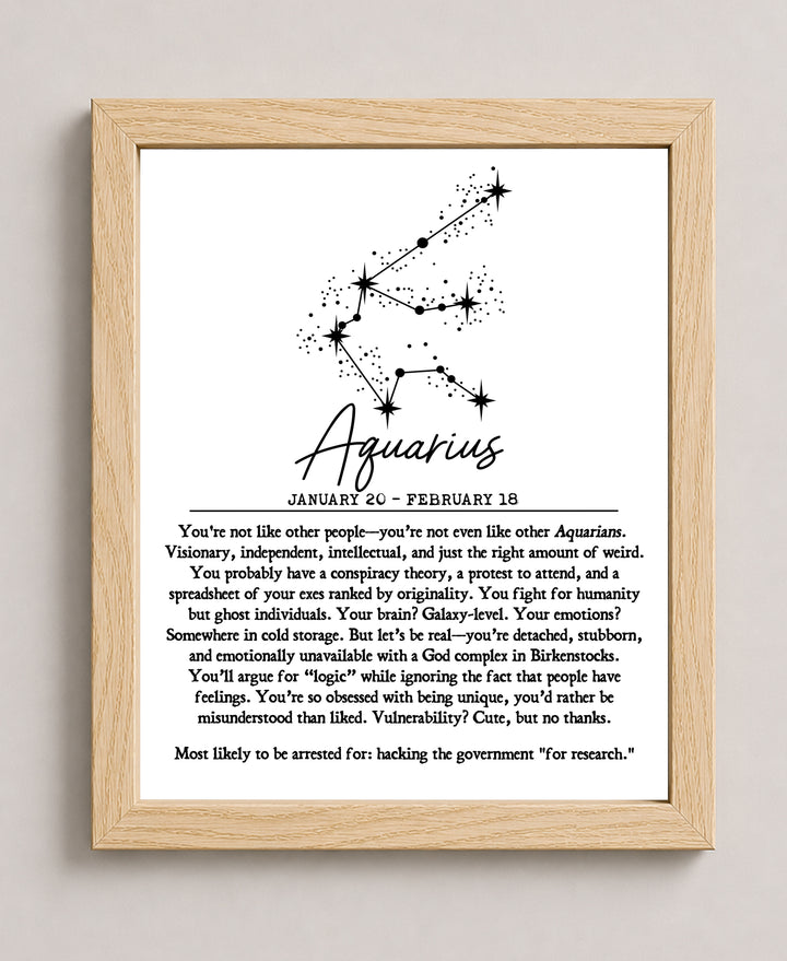 Comedic Horoscope Gift for Taurus Women or Men Funny Wall Art