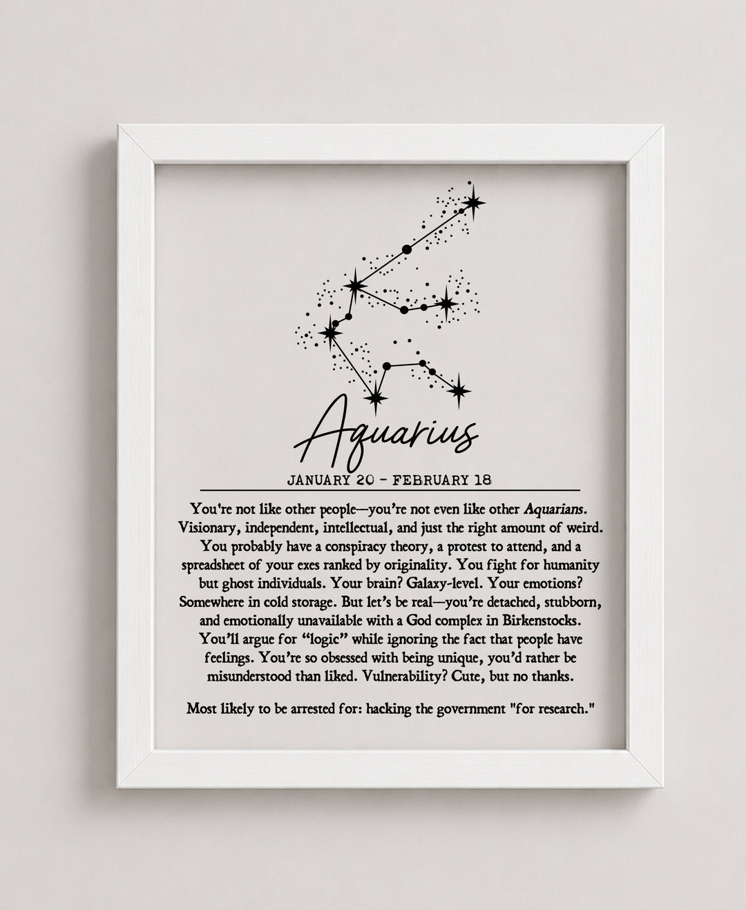 Comedic Horoscope Gift for Taurus Women or Men Funny Wall Art