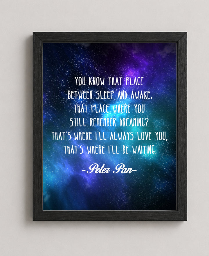 Peter Pan Quote Place Between Sleep Galaxy Inspirational Wall Art