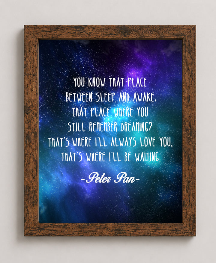 Peter Pan Quote Place Between Sleep Galaxy Inspirational Wall Art