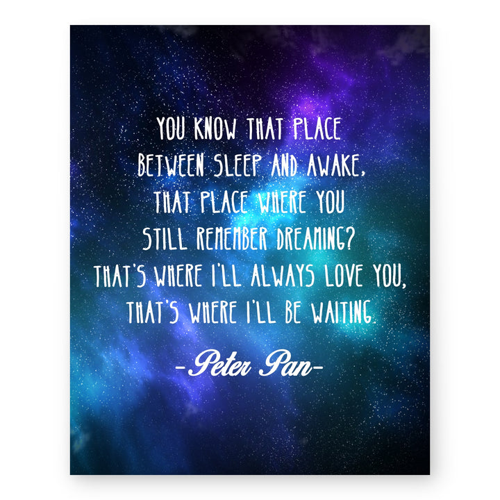 Peter Pan Quote Place Between Sleep Galaxy Inspirational Wall Art