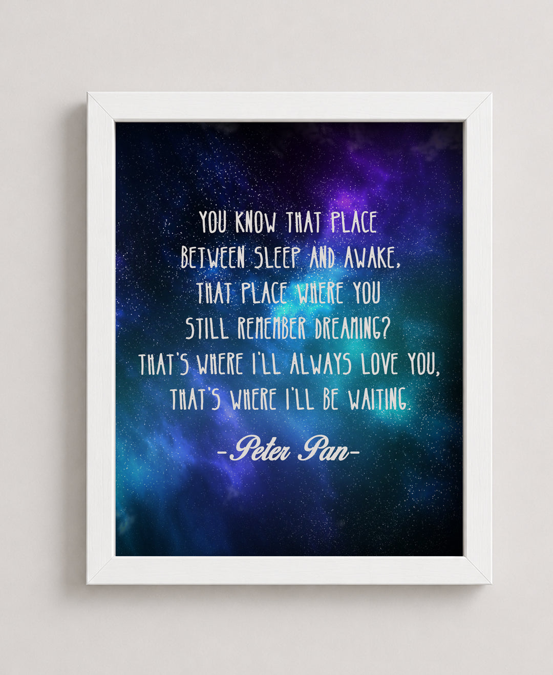 Peter Pan Quote Place Between Sleep Galaxy Inspirational Wall Art