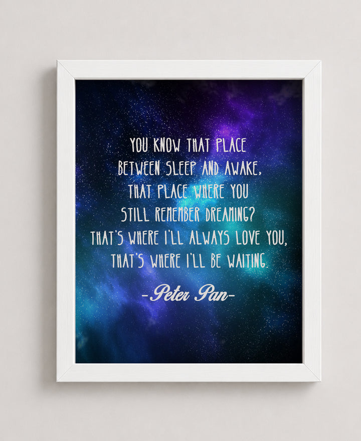Peter Pan Quote Place Between Sleep Galaxy Inspirational Wall Art