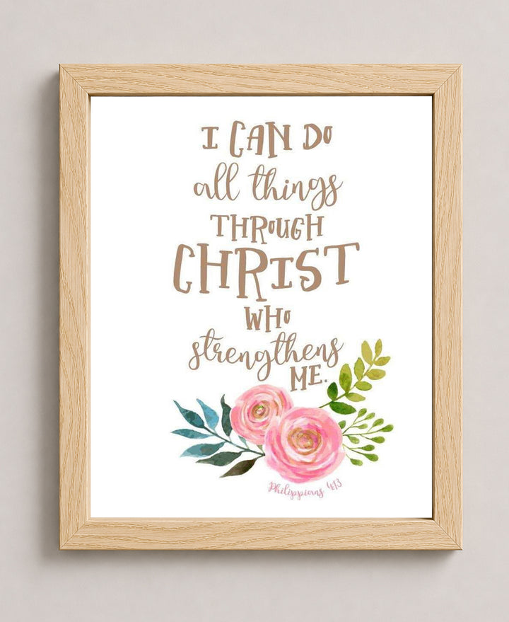 Philippians 4 13 Floral Inspirational Wall Art
