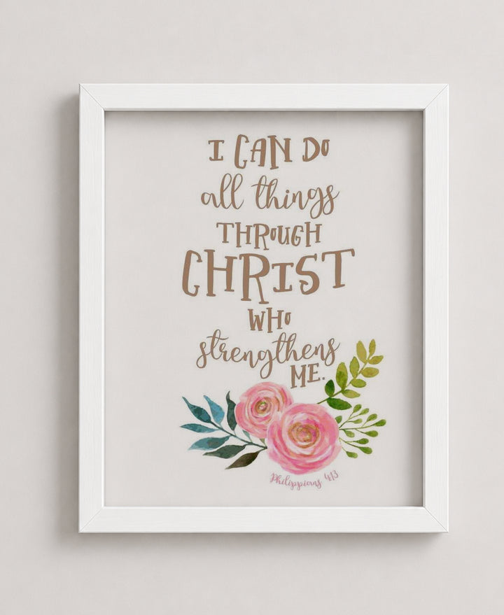 Philippians 4 13 Floral Inspirational Wall Art