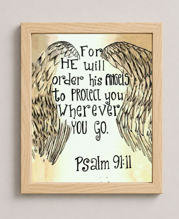 Psalm 91 11 Angels Protect You Bible Verse Wall Art