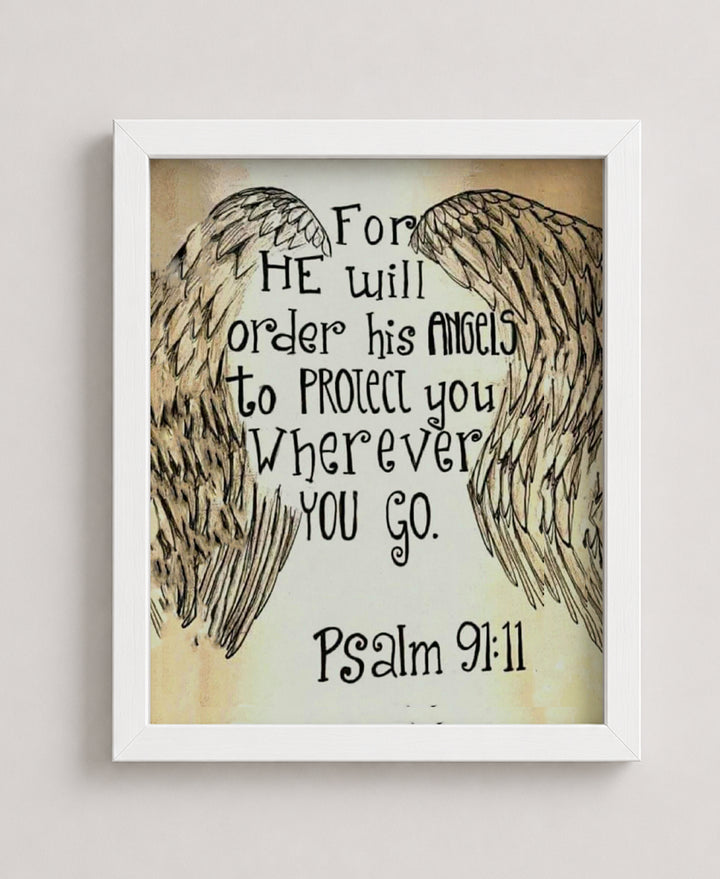Psalm 91 11 Angels Protect You Bible Verse Wall Art