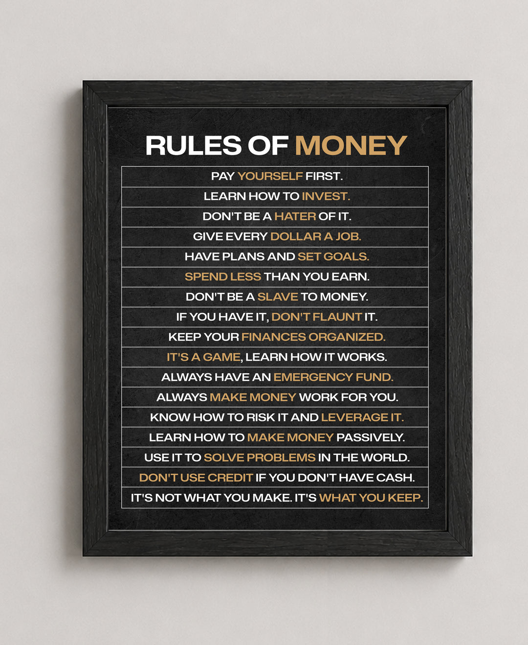 Rules of Money Inspirational Wall Art
