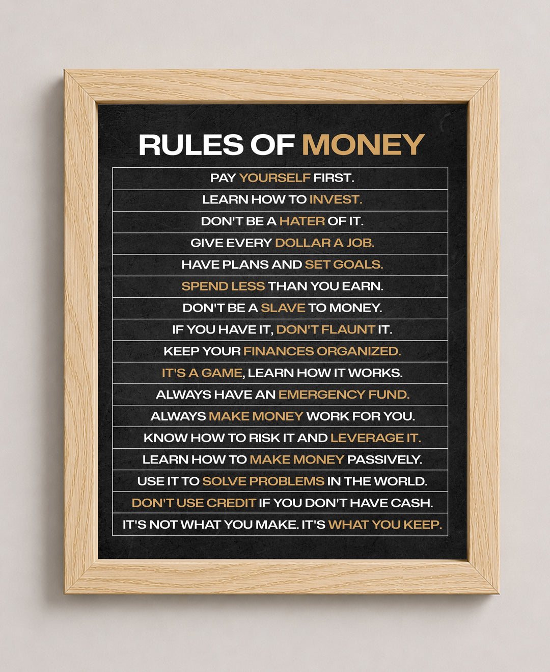 Rules of Money Inspirational Wall Art