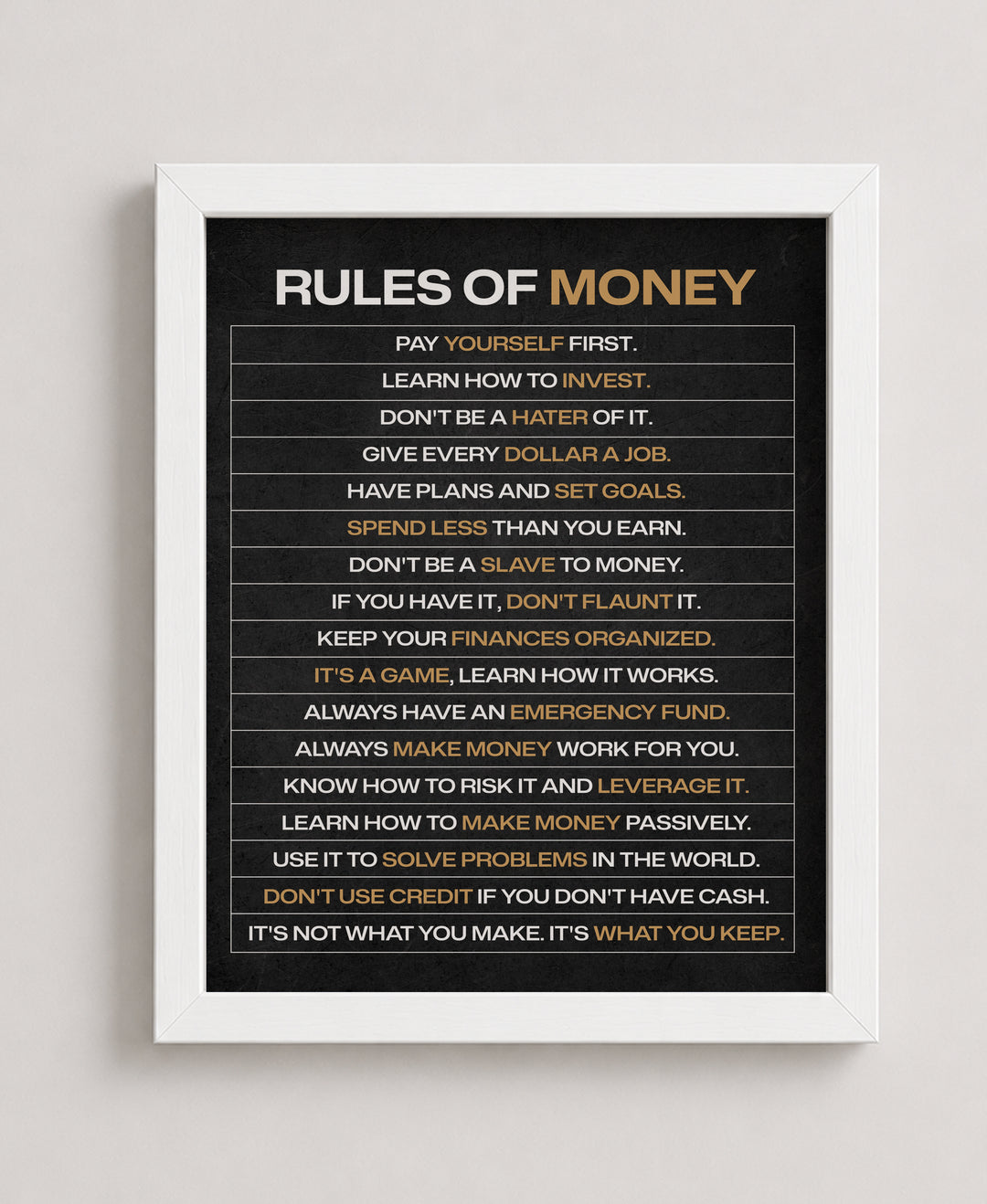Rules of Money Inspirational Wall Art