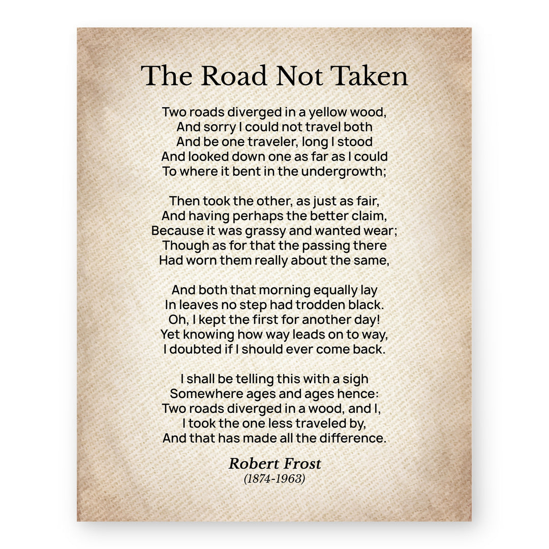 The Road Not Taken Poem Vintage Literary Inspirational Wall Art