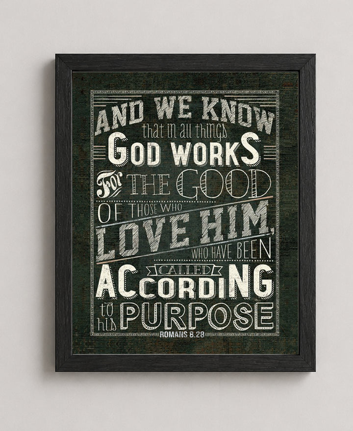 Romans 8 28 God Works All Things Rustic Bible Verse Wall Art