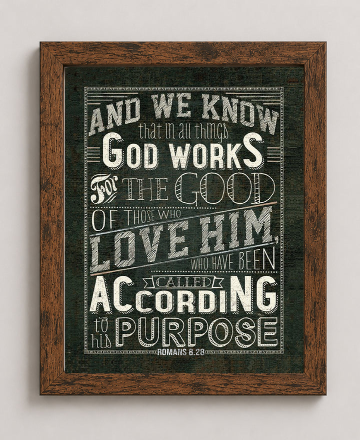 Romans 8 28 God Works All Things Rustic Bible Verse Wall Art
