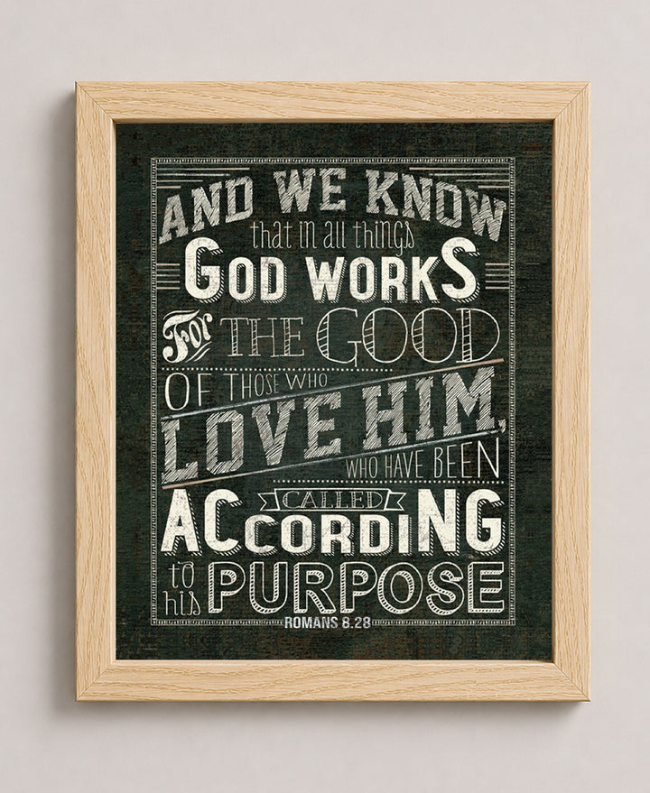 Romans 8 28 God Works All Things Rustic Bible Verse Wall Art