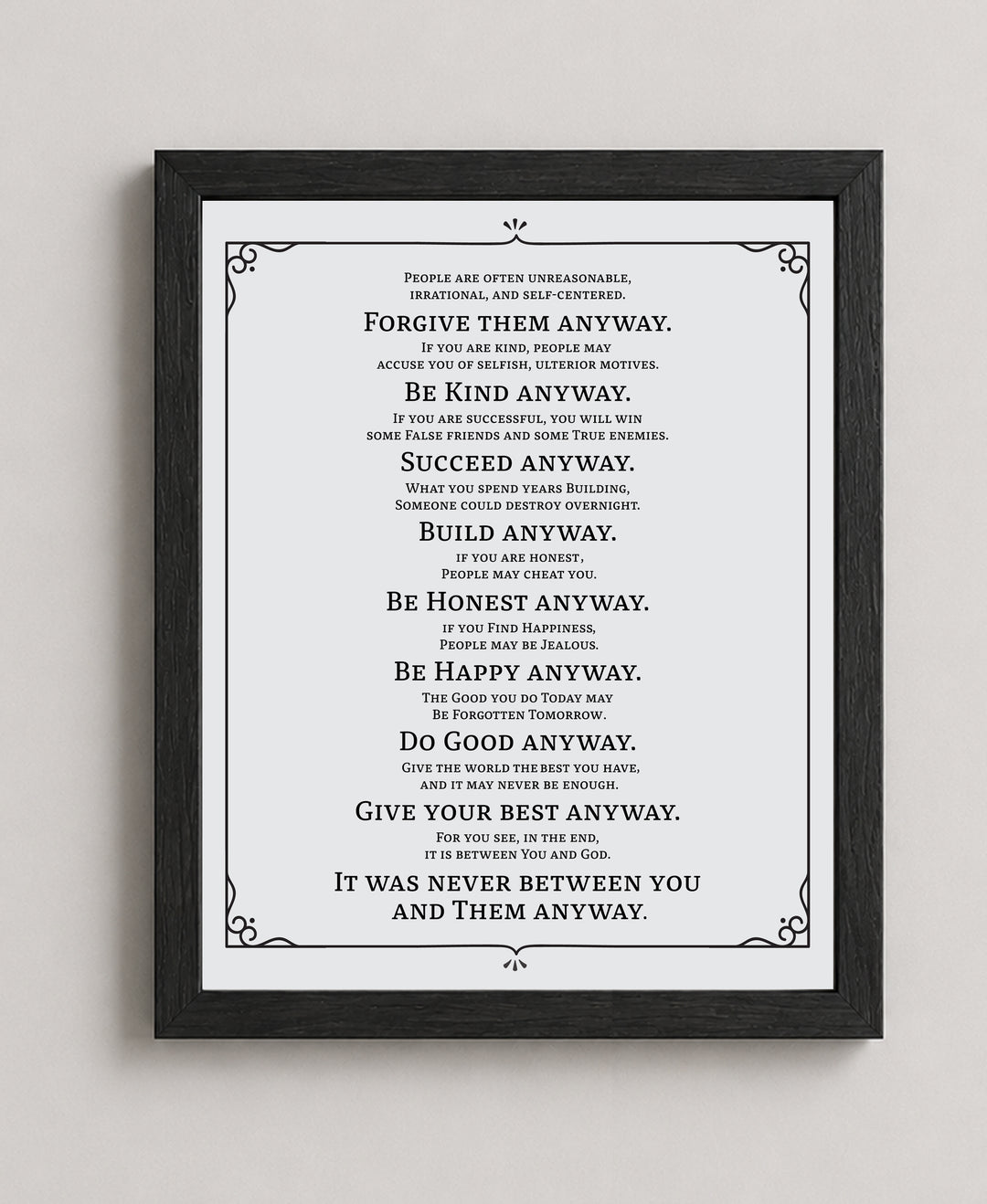 Do It Anyway Mother Teresa Inspirational Wall Art