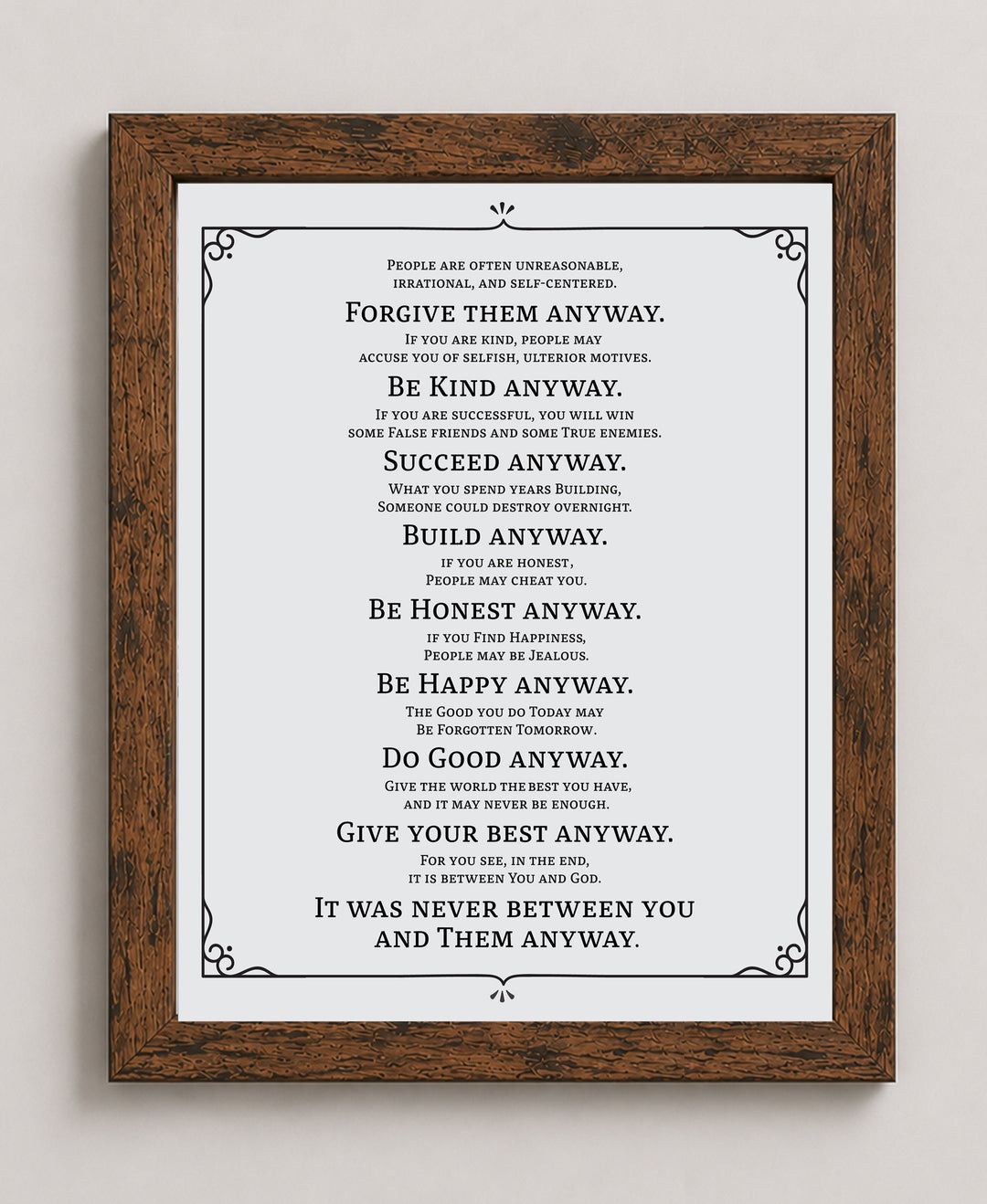 Do It Anyway Mother Teresa Inspirational Wall Art
