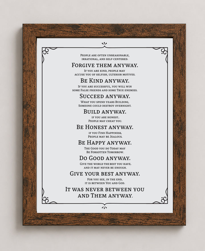 Do It Anyway Mother Teresa Inspirational Wall Art