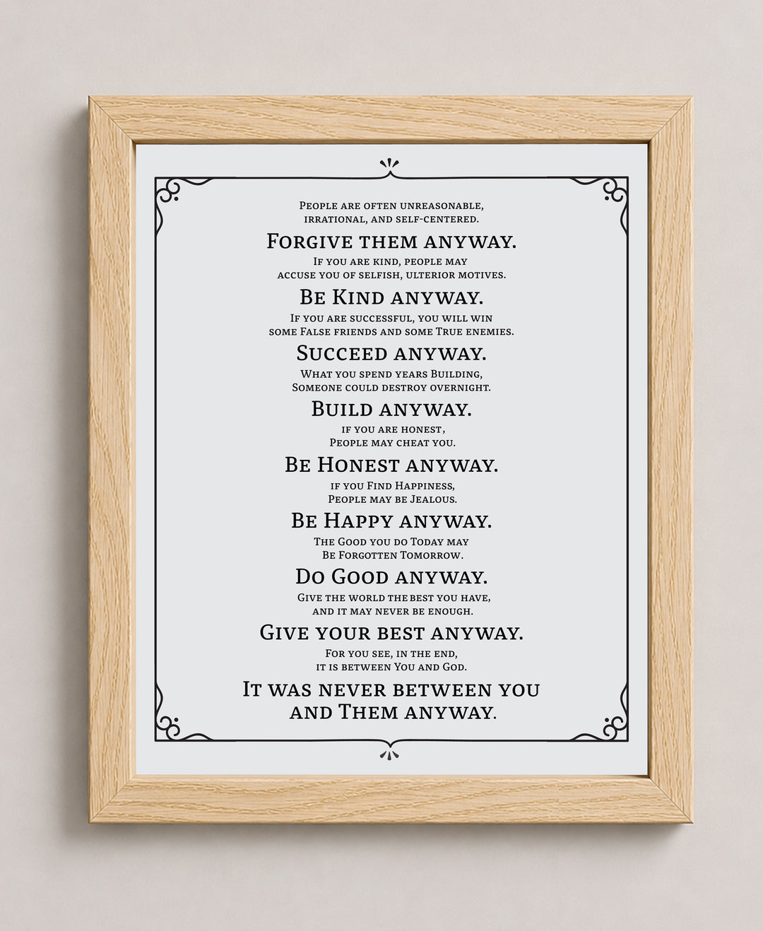 Do It Anyway Mother Teresa Inspirational Wall Art