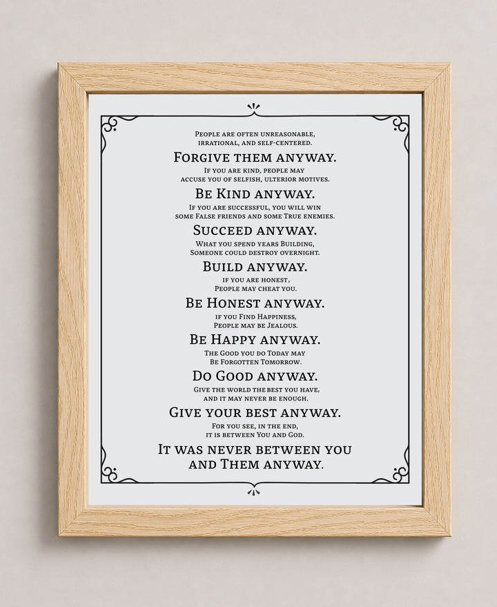 Do It Anyway Mother Teresa Inspirational Wall Art