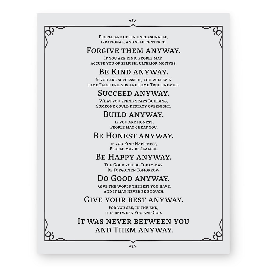 Do It Anyway Mother Teresa Inspirational Wall Art