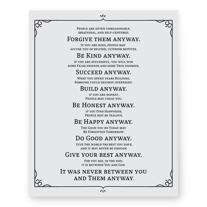 Do It Anyway Mother Teresa Inspirational Wall Art