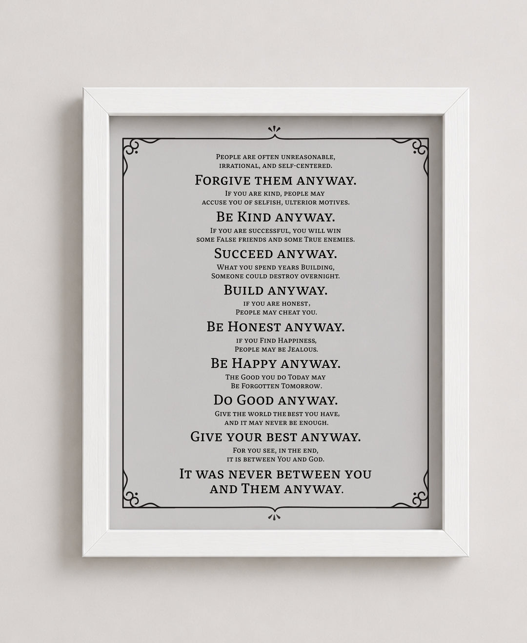 Do It Anyway Mother Teresa Inspirational Wall Art