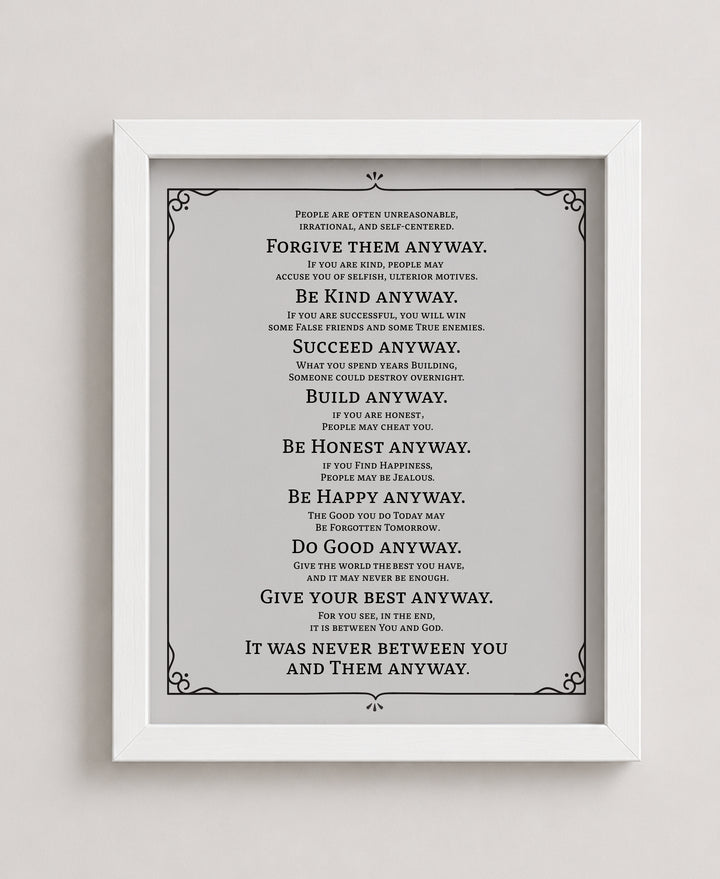 Do It Anyway Mother Teresa Inspirational Wall Art